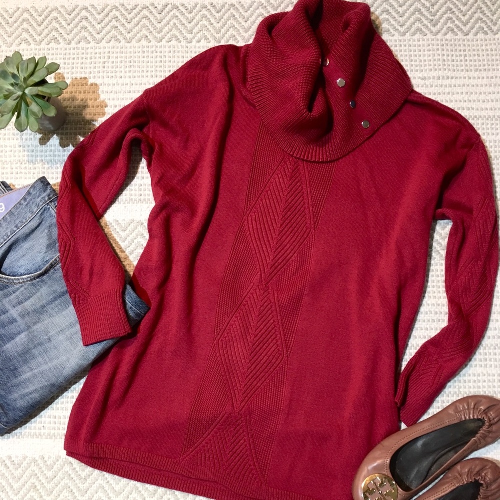 WHBM Cranberry Red Cowl Turtleneck Sweater